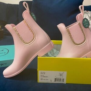 Jack Rogers Blush Pink Ankle Boots with Gold Trim